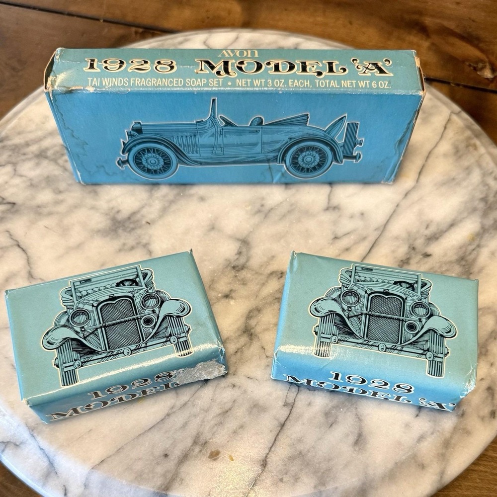 2pc VTG 1970s 70s Men Avon Car 1928 Model A Box Fragrance Soap Set TAI WINDS 6oz